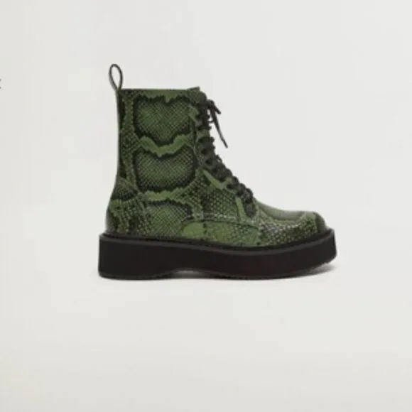 MANGO Lace-up track sole snake skin boots NWT size 38