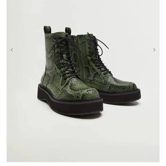 MANGO Lace-up track sole snake skin boots NWT size 38