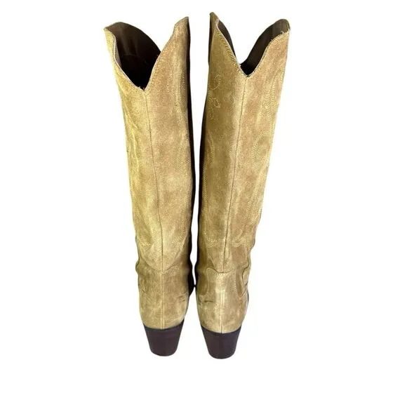 Mango Woman's Leather Suede Cowboy Western Boots Embroidery Camel sz 42EU/12US