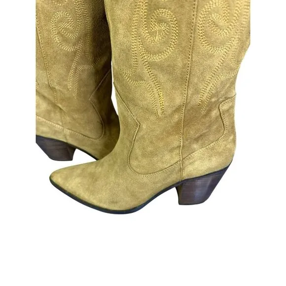 Mango Woman's Leather Suede Cowboy Western Boots Embroidery Camel sz 42EU/12US