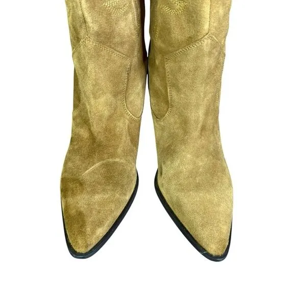 Mango Woman's Leather Suede Cowboy Western Boots Embroidery Camel sz 42EU/12US