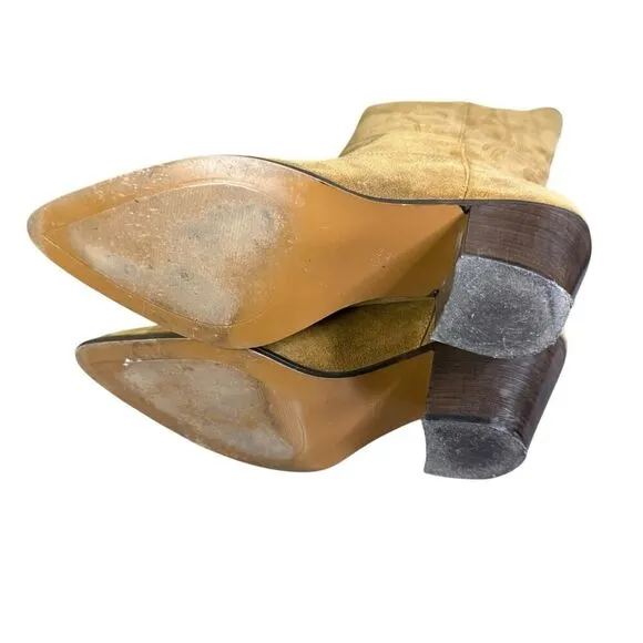Mango Woman's Leather Suede Cowboy Western Boots Embroidery Camel sz 42EU/12US
