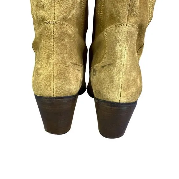 Mango Woman's Leather Suede Cowboy Western Boots Embroidery Camel sz 42EU/12US