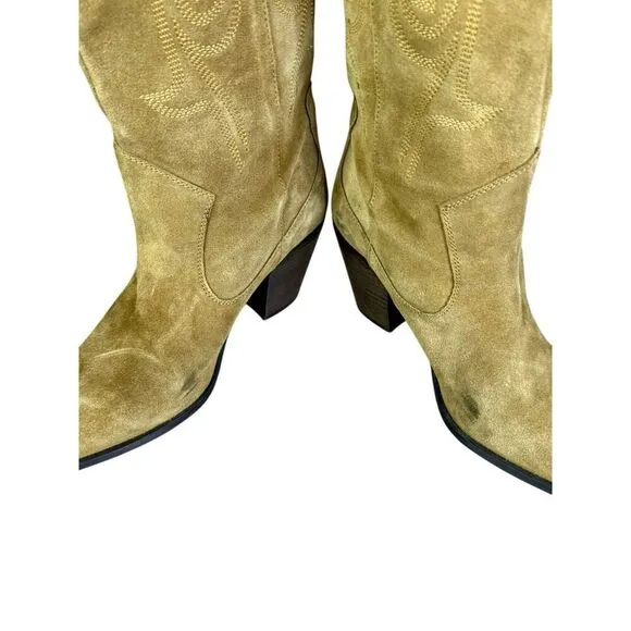 Mango Woman's Leather Suede Cowboy Western Boots Embroidery Camel sz 42EU/12US