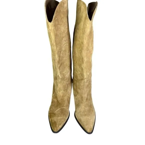 Mango Woman's Leather Suede Cowboy Western Boots Embroidery Camel sz 42EU/12US