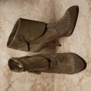 Manolo Blahnik gray high heel womens suede midcalf boots 40.5