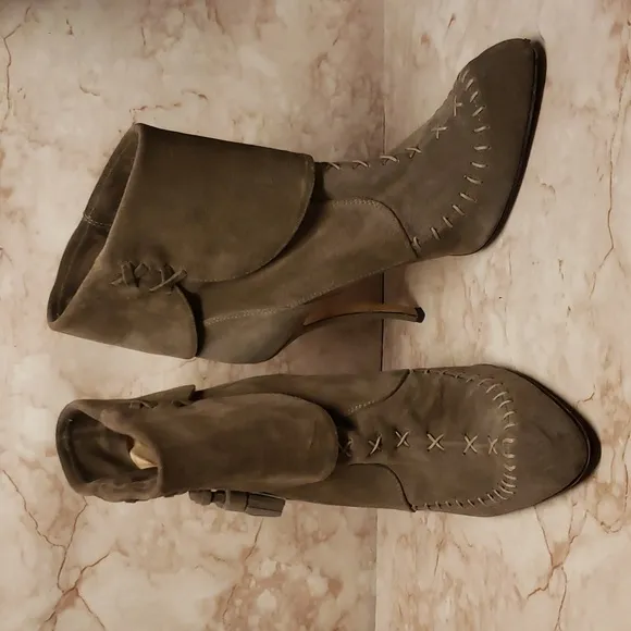 Manolo Blahnik gray high heel womens suede midcalf boots 40.5
