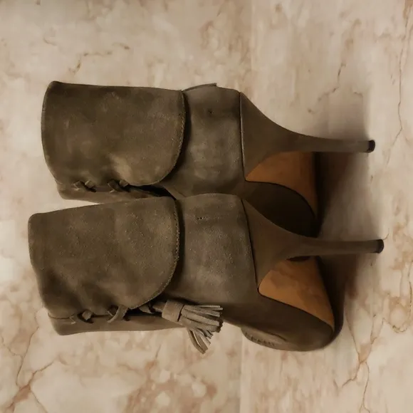 Manolo Blahnik gray high heel womens suede midcalf boots 40.5