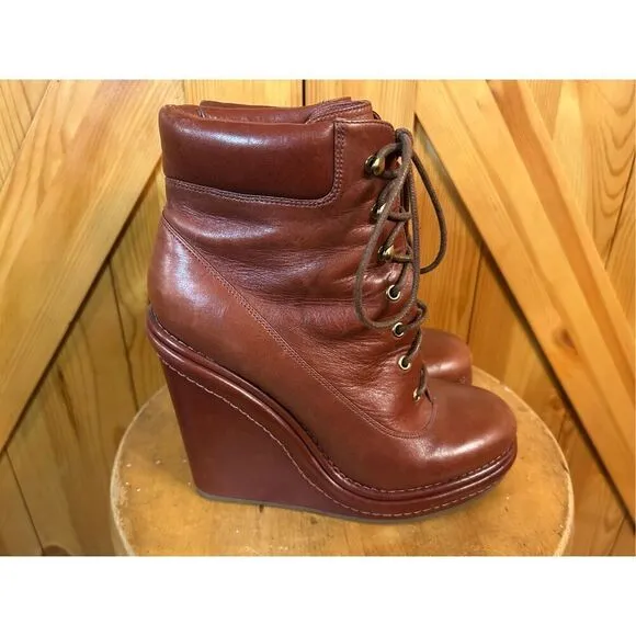 Marc by Marc Jacobs ankle boots Red brown Leather Wedge platform Size 39 US 9