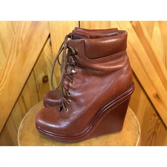 Marc by Marc Jacobs ankle boots Red brown Leather Wedge platform Size 39 US 9