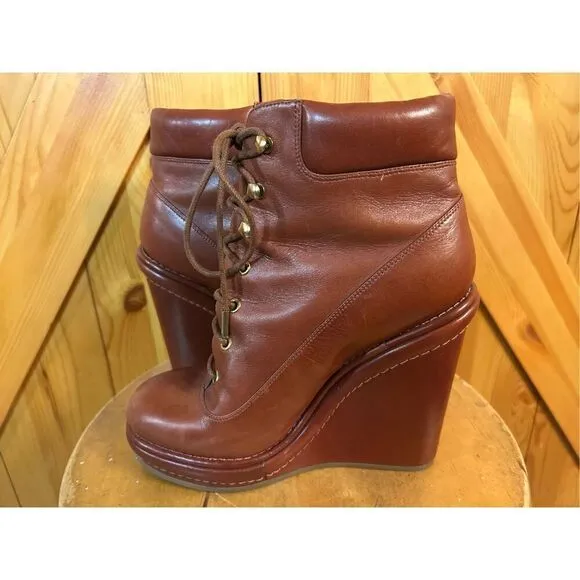 Marc by Marc Jacobs ankle boots Red brown Leather Wedge platform Size 39 US 9