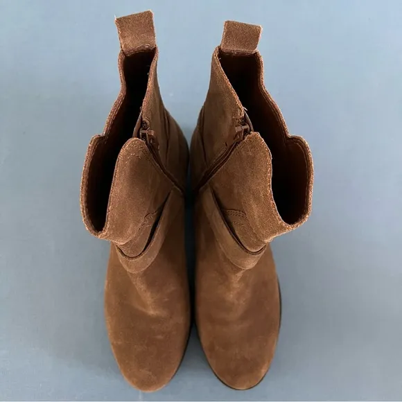 Marc Fisher Dalary Brown Suede Leather Buckle Motorcycle Ankle Boots
