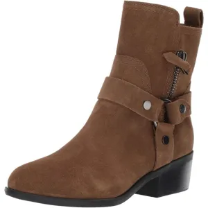Marc Fisher Dalary Brown Suede Leather Buckle Motorcycle Ankle Boots