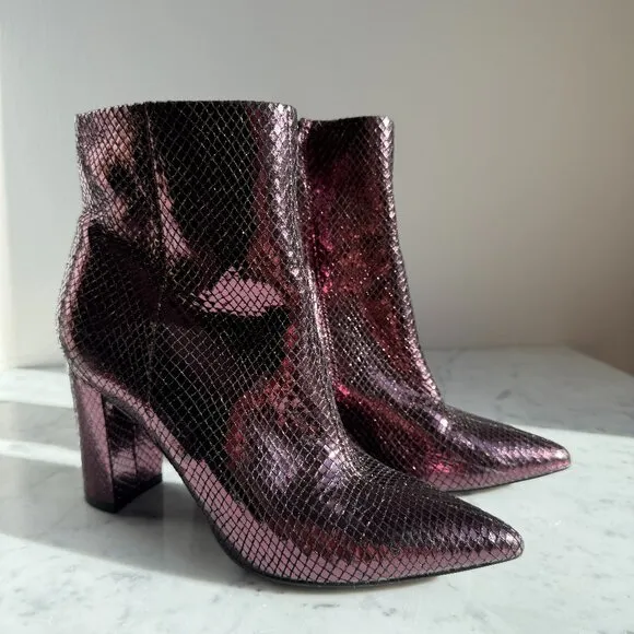 Marc Fisher Glam Metallic Snakeskin Violet Ankle Boots - Size 5.5
