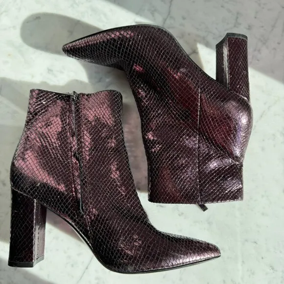 Marc Fisher Glam Metallic Snakeskin Violet Ankle Boots - Size 5.5