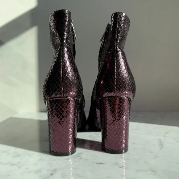 Marc Fisher Glam Metallic Snakeskin Violet Ankle Boots - Size 5.5