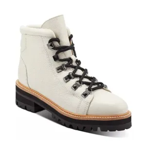 MARC FISHER Issy Hiker In Ivory Lace Up Lug Sole Leather Chelsea Boots Size 7