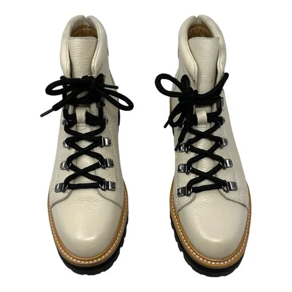 MARC FISHER Issy Hiker In Ivory Lace Up Lug Sole Leather Chelsea Boots Size 7