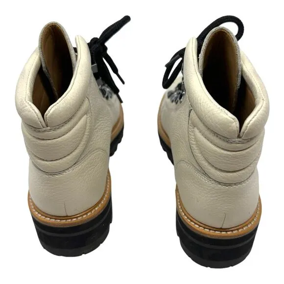 MARC FISHER Issy Hiker In Ivory Lace Up Lug Sole Leather Chelsea Boots Size 7
