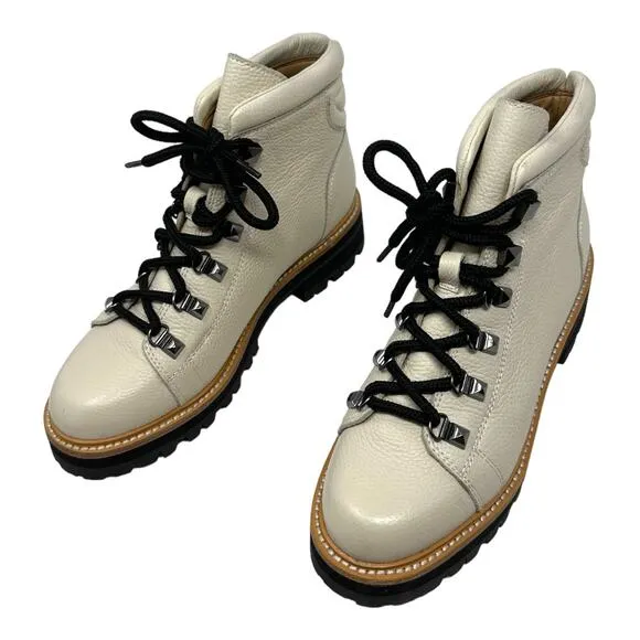 MARC FISHER Issy Hiker In Ivory Lace Up Lug Sole Leather Chelsea Boots Size 7