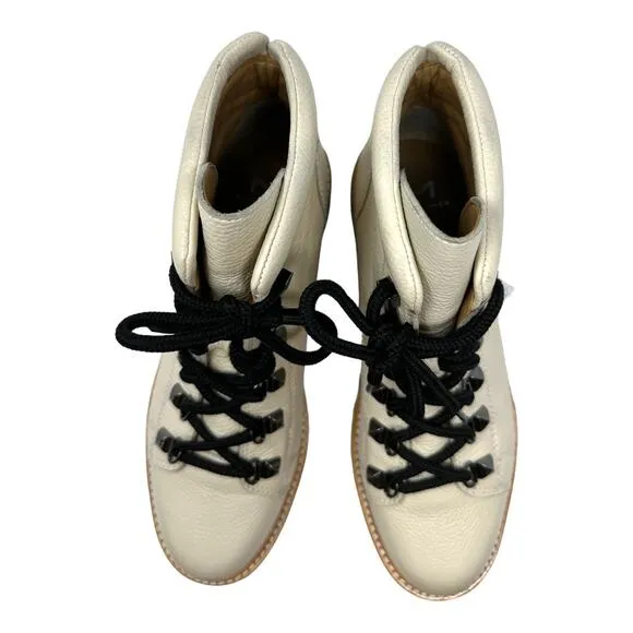MARC FISHER Issy Hiker In Ivory Lace Up Lug Sole Leather Chelsea Boots Size 7