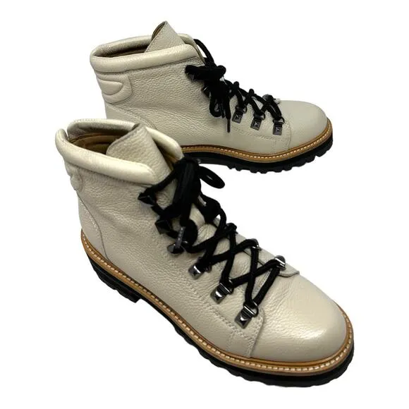 MARC FISHER Issy Hiker In Ivory Lace Up Lug Sole Leather Chelsea Boots Size 7