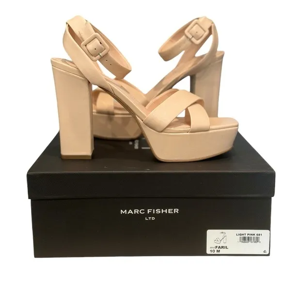 Marc Fisher LTD Faril Leather Ankle Strap Platform Sandal | Light Pink | US 10