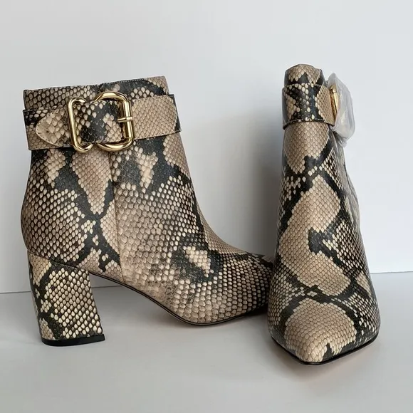 Marc Fisher Rymona Leather Buckle Heeled Ankle Boots Size 6.5
