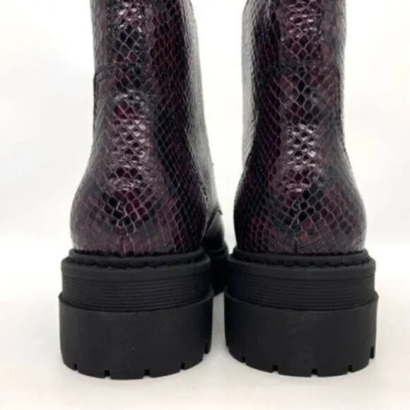 Marc Fisher Paralee Lugsole Leather Ankle Boots New Snakeskin Moto Goth