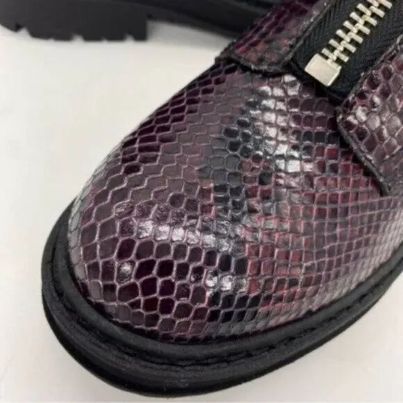 Marc Fisher Paralee Lugsole Leather Ankle Boots New Snakeskin Moto Goth