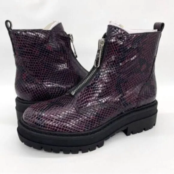 Marc Fisher Paralee Lugsole Leather Ankle Boots New Snakeskin Moto Goth