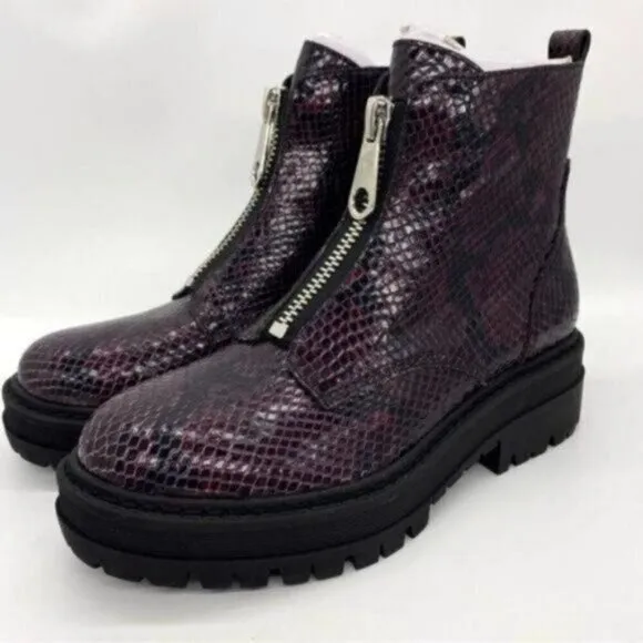 Marc Fisher Paralee Lugsole Leather Ankle Boots New Snakeskin Moto Goth