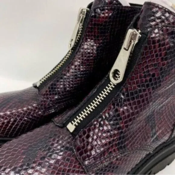 Marc Fisher Paralee Lugsole Leather Ankle Boots New Snakeskin Moto Goth
