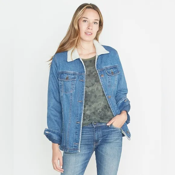 MARINE LAYER Womens River Denim Sherpa Trucker Jacket XS