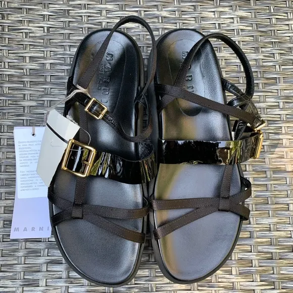 Marni Leather &amp; Satin Strappy Platform Sandals, Size 10US/40EU NEW