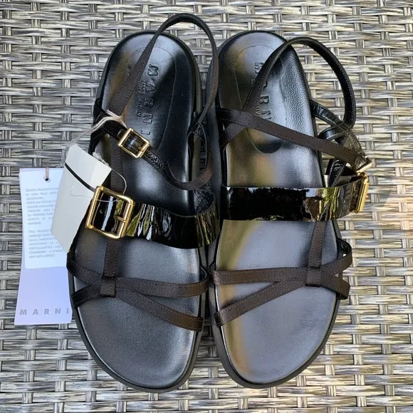Marni Leather &amp; Satin Strappy Platform Sandals, Size 10US/40EU NEW