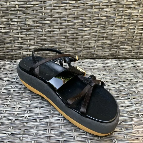 Marni Leather &amp; Satin Strappy Platform Sandals, Size 10US/40EU NEW