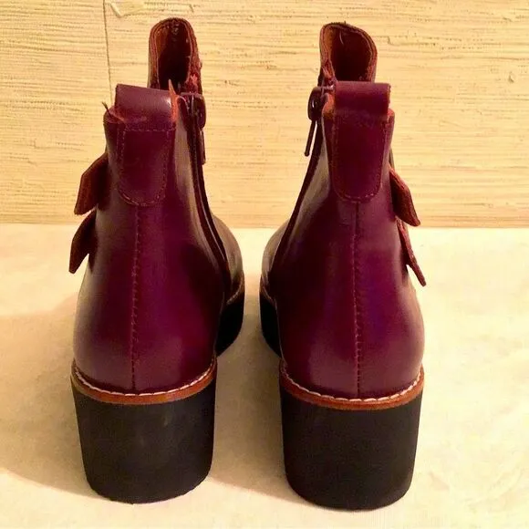 Marroqui Sanchez Italian Maroon Buckle Women Ankle Leather Boots