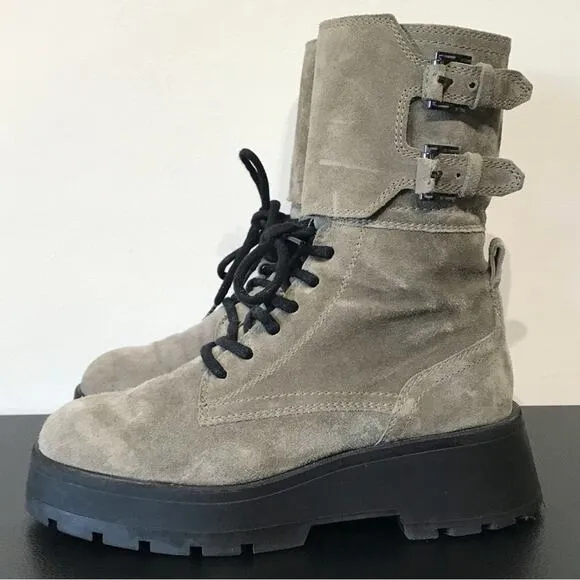 Massimo Dutti Lace Up Platform Lug Sole Combat Boots Gray Suede Leather 6.5 US