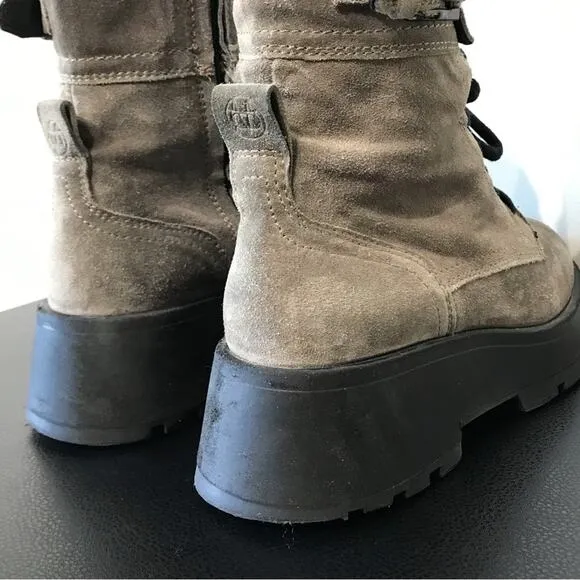 Massimo Dutti Lace Up Platform Lug Sole Combat Boots Gray Suede Leather 6.5 US