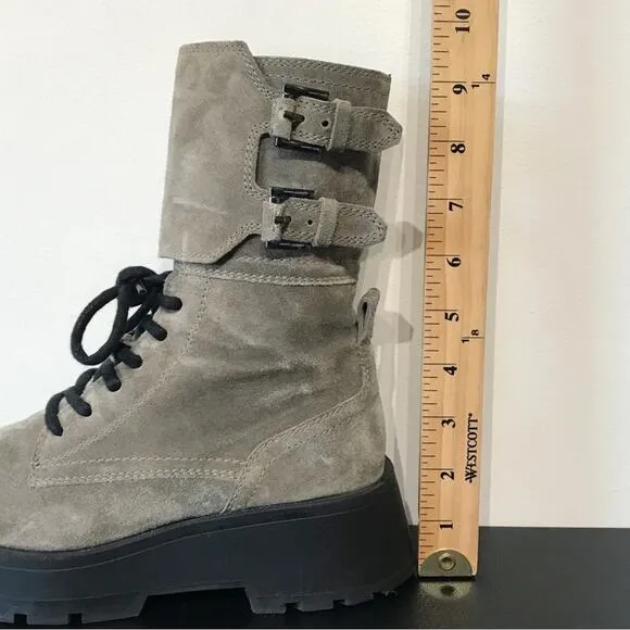 Massimo Dutti Lace Up Platform Lug Sole Combat Boots Gray Suede Leather 6.5 US