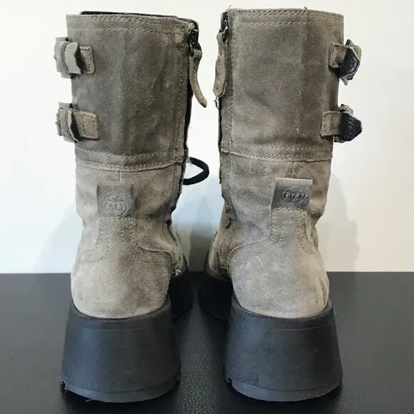 Massimo Dutti Lace Up Platform Lug Sole Combat Boots Gray Suede Leather 6.5 US