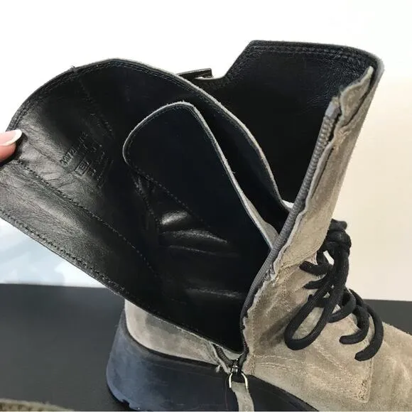 Massimo Dutti Lace Up Platform Lug Sole Combat Boots Gray Suede Leather 6.5 US