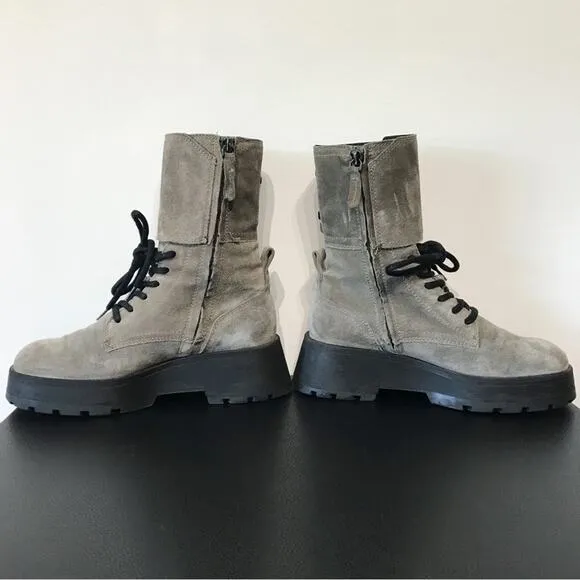 Massimo Dutti Lace Up Platform Lug Sole Combat Boots Gray Suede Leather 6.5 US