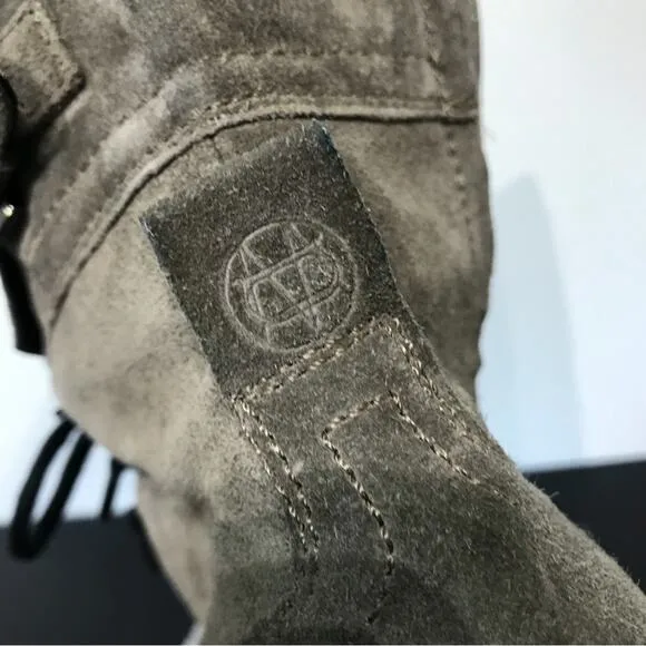Massimo Dutti Lace Up Platform Lug Sole Combat Boots Gray Suede Leather 6.5 US