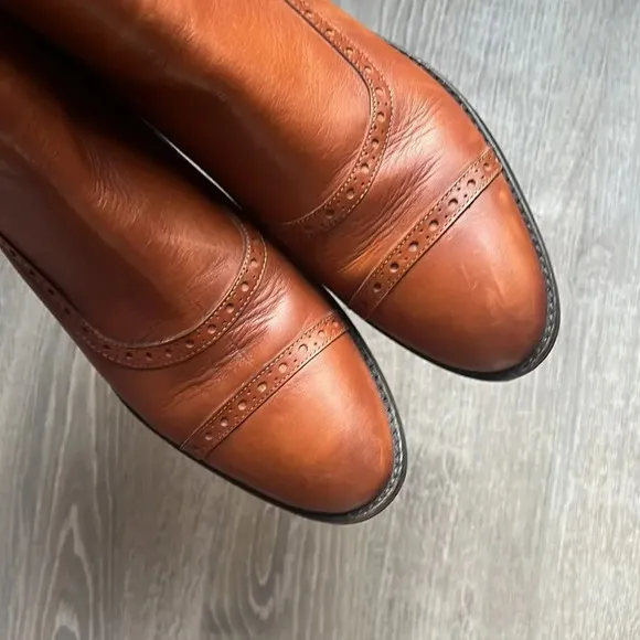 Massimo Dutti Women's Brown Leather Ankle Wingtip Boots Size 39