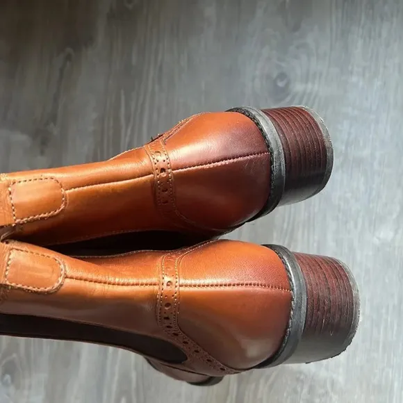 Massimo Dutti Women's Brown Leather Ankle Wingtip Boots Size 39