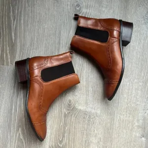 Massimo Dutti Women's Brown Leather Ankle Wingtip Boots Size 39