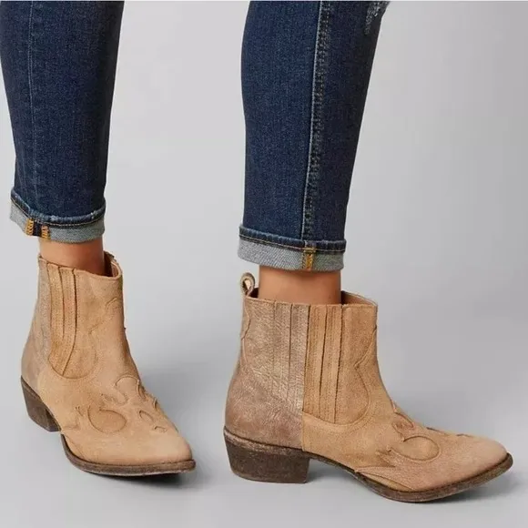 Matisse Revel Ankle Cowboy Boots Women's 9 Leather Suede Tan Metallic Booties
