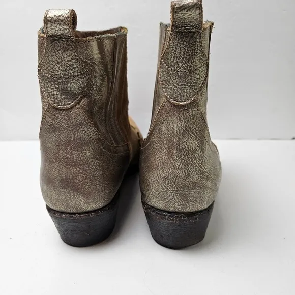 Matisse Revel Ankle Cowboy Boots Women's 9 Leather Suede Tan Metallic Booties